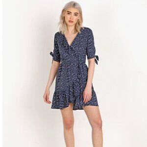 Auguste the Label Daphne Crop Sleeve Blue Floral Mini Wrap Dress